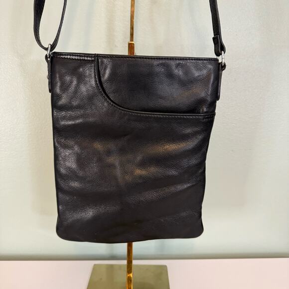 Margot Crossbody Shoulder Bag Womens Black Genuine Leather Messenger Slim Purse - Picture 2 of 11